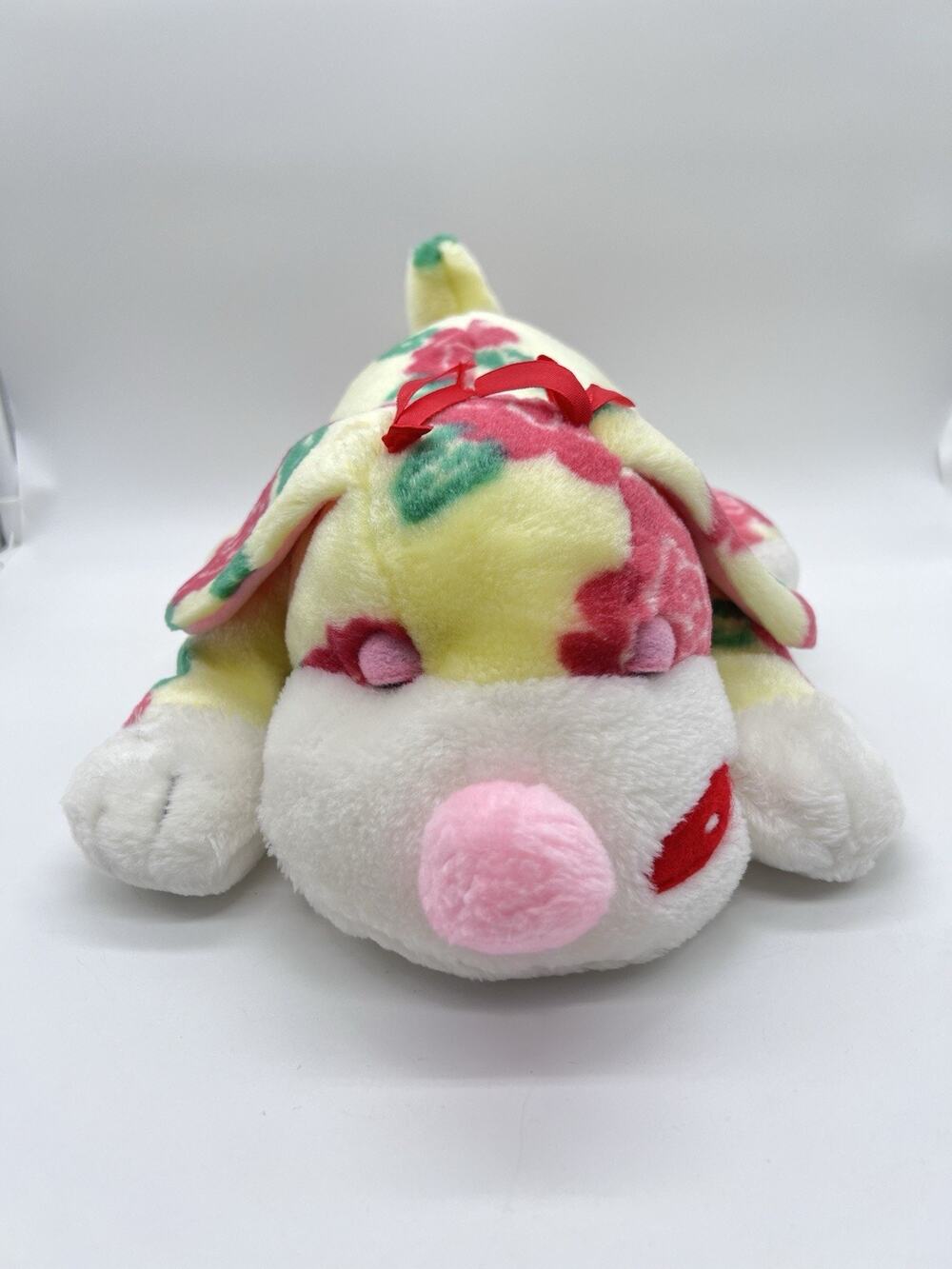 Vintage 90s Sugar Loaf Floral Valentine Puppy Dog Plushie Yellow & Red Flowers